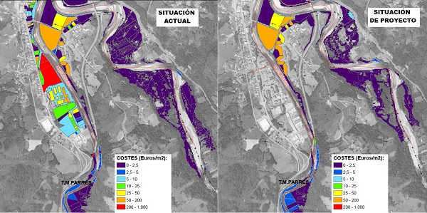 Evaluación de daños en situación actual y futura en una obra de protección frente a inundaciones (Haga clic en la imagen para ampliar)