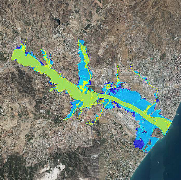 Láminas de inundación del SNCZI para 10, 100 y 500 años de periodo de retorno