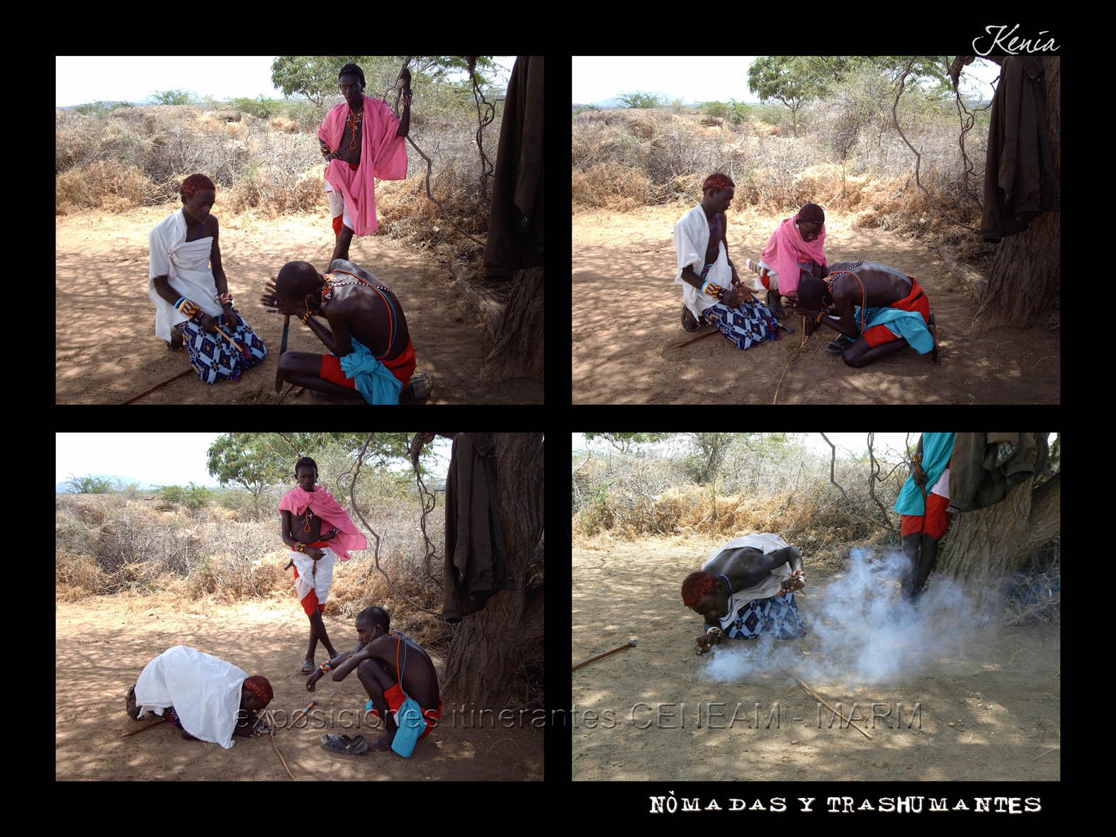 Grupo de hombres haciendo fuego en Kenia